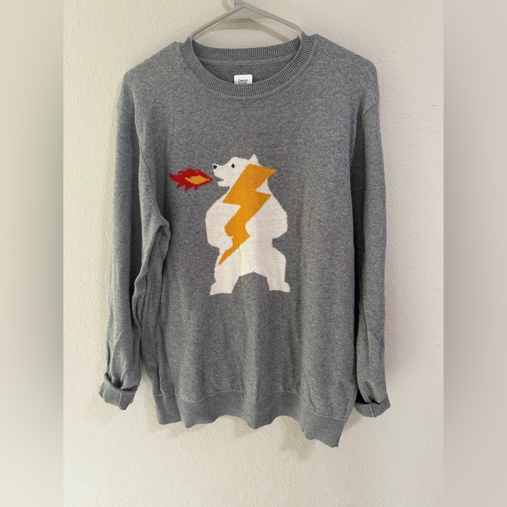 Graniph Gray Polar Bear Lightning Graphic Sweater – Size L